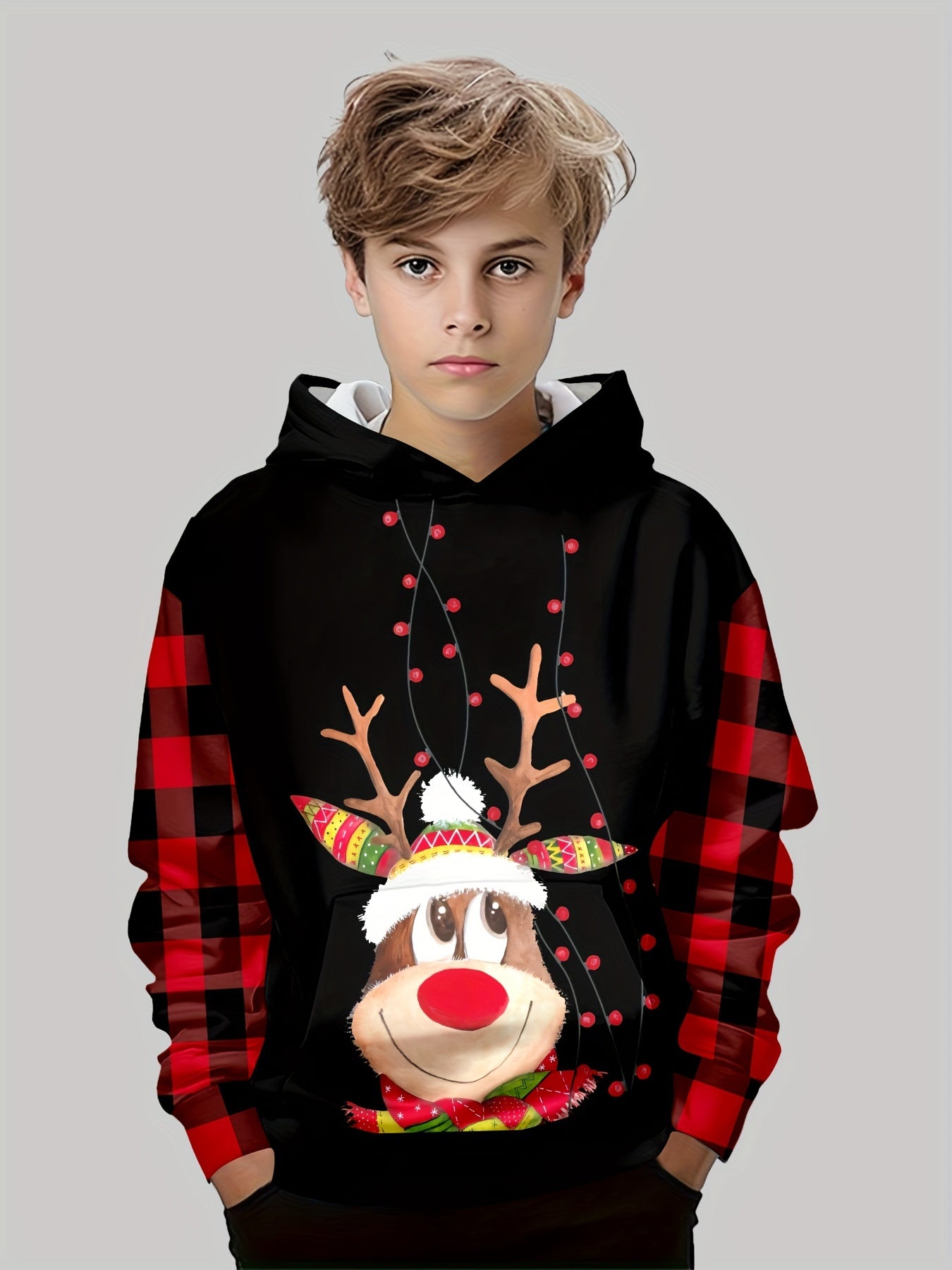 Christmas Elk 3D Print Cute&Cozy Hoodie For Boys - Keep Him Warm And Stylish!