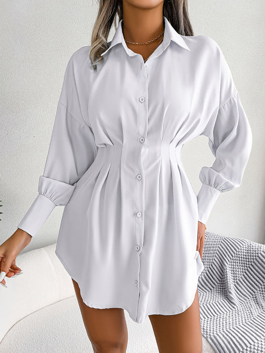 V-neck Loose Lapel Long Blouses, Casual Button Down Lantern Long Sleeve Fashion Long Shirts Tops, Women's Clothing