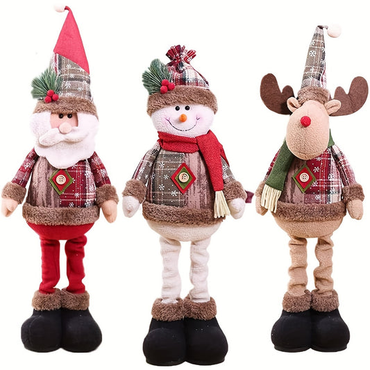 Adorable Christmas Plush Figurine Set - Santa, Snowman & Reindeer with Adjustable Legs | Perfect for Holiday Home Decor & Party Accents