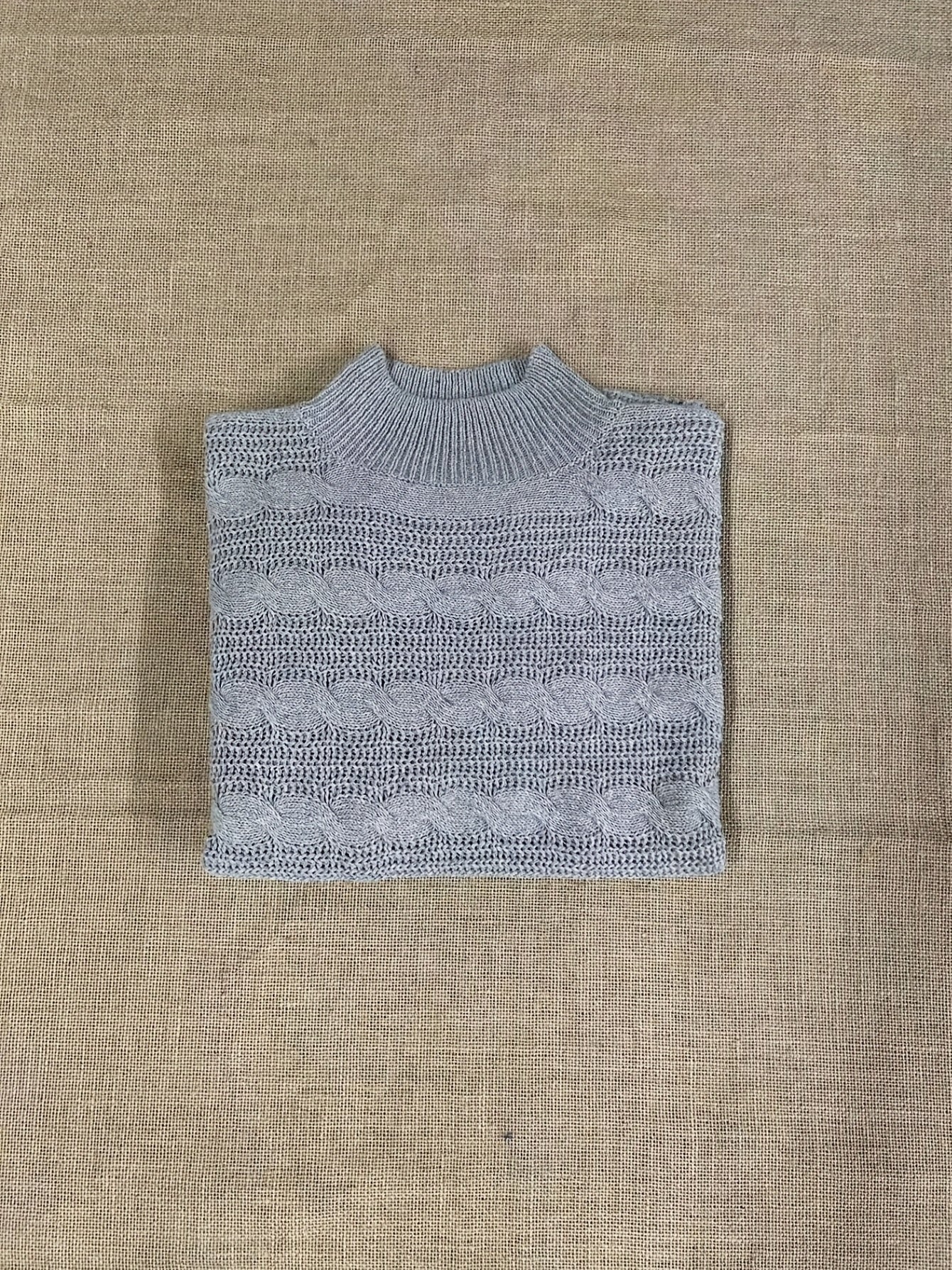 Sixsr Solid Mock Neck Cable Knit Sweater, Casual Long Sleeve Loose Sweater, Women's Clothing