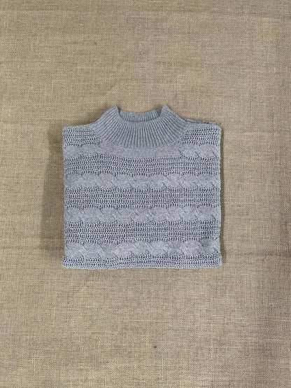 Sixsr Solid Mock Neck Cable Knit Sweater, Casual Long Sleeve Loose Sweater, Women's Clothing