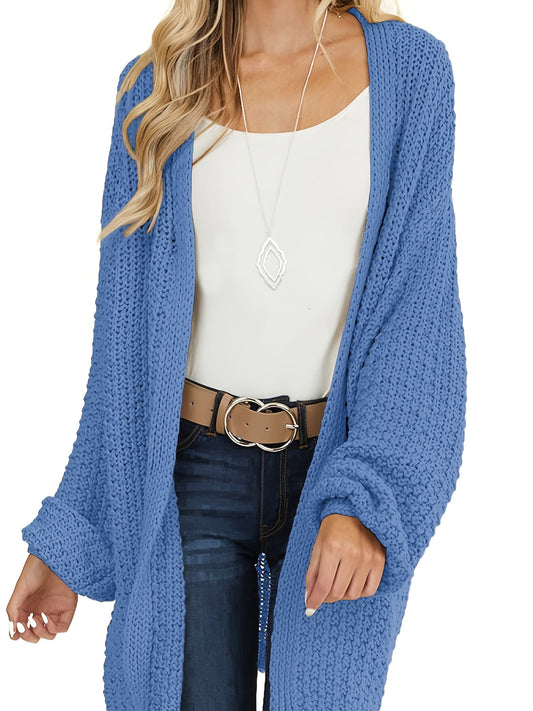 Knitted Open Front Cardigan, Casual Long Sleeve Cardigan For Spring & Fall, Women's Clothing