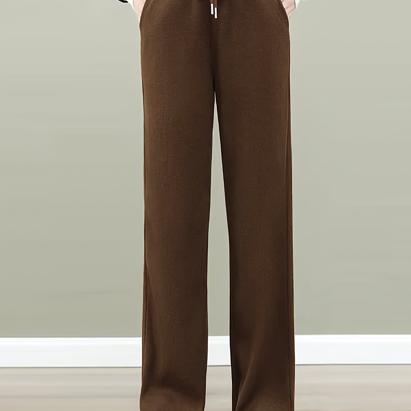 Sixsr Solid Straight Leg Pants, Casual Drawstring Waist Pocket Pants For Fall & Winter, Women's Clothing