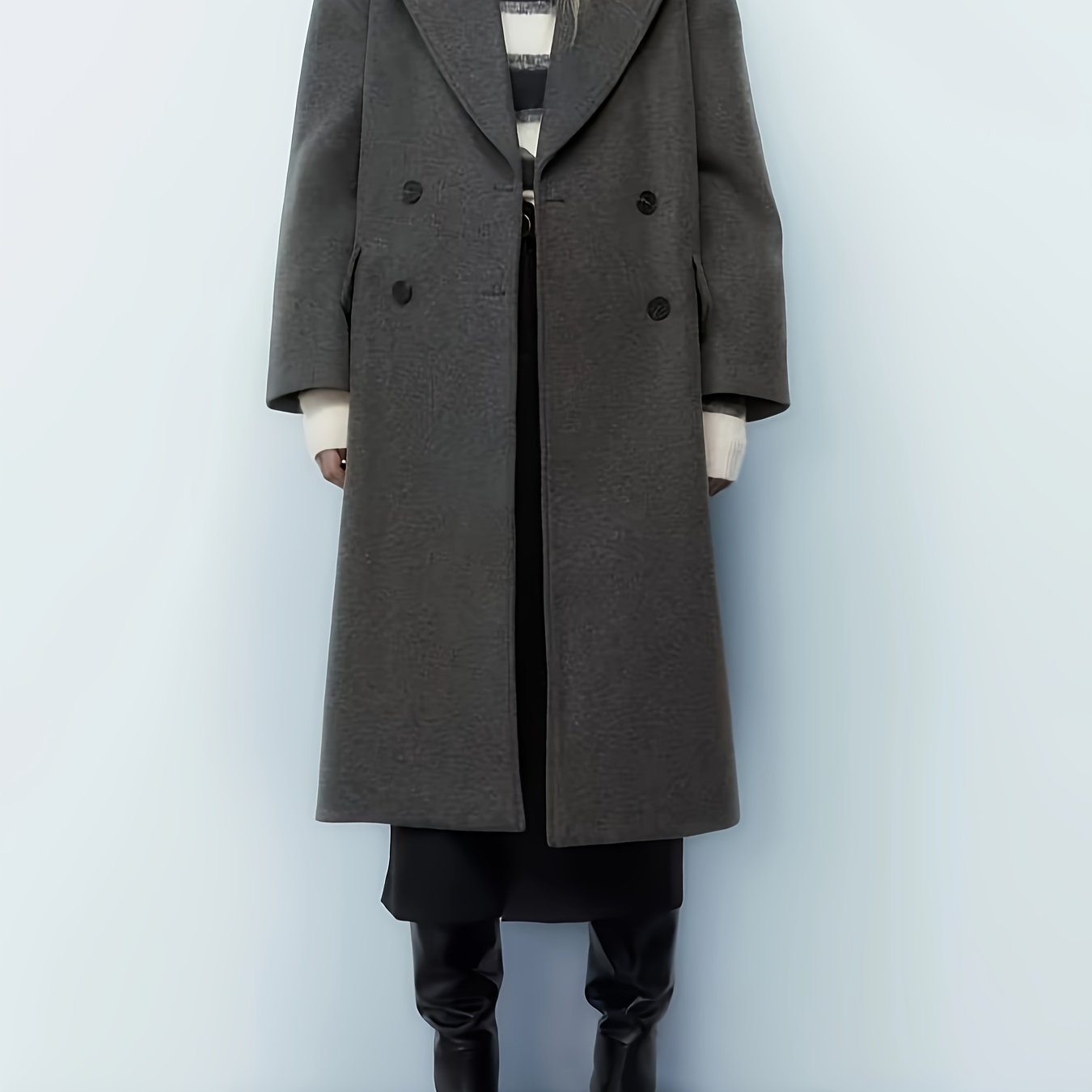 Sixsr Solid Double Breasted Lapel Overcoat, Elegant Long Sleeve Winter Warm Outwear, Women's Clothing