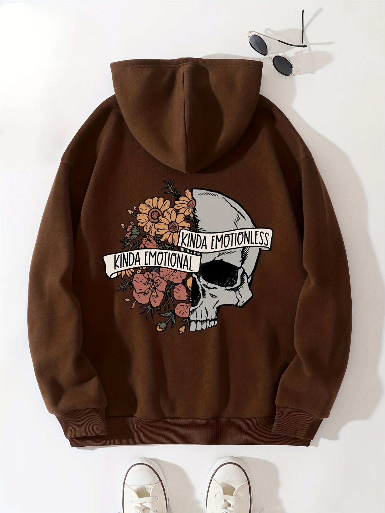 Sixsr Floral & Skull Print Hoodies, Drawstring Kangaroo Pocket Casual Sweatshirt For Winter & Fall, Women's Clothing