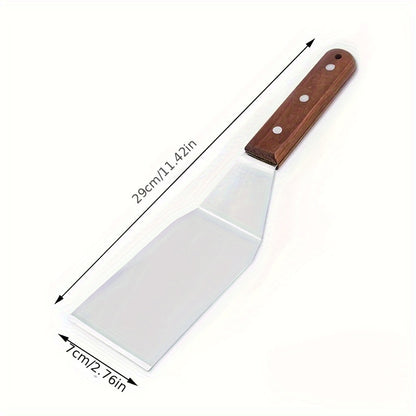 Stainless Steel Bakeware Set with Wooden Handle, Mirror Polished, Smooth Edge, Easy to Clean - Durable Kitchen Tools for Baking, Grilling, Stirring - Metal Utensil Set Ideal for Christmas, Halloween, Thanksgiving