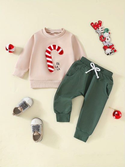 Cozy Cotton Blend Toddler Boys' Christmas Outfit Set - Embroidered Sweatshirt & Pants, Machine Washable, Perfect for Fall/Winter, Perfect for Outdoor