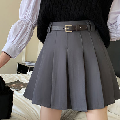 Sixsr Solid Pleated Aline Skirt, Preppy High Waist Skirt For Spring & Fall, Women's Clothing
