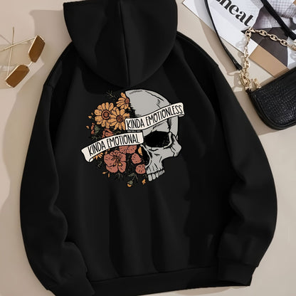 Sixsr Floral & Skull Print Hoodies, Drawstring Kangaroo Pocket Casual Sweatshirt For Winter & Fall, Women's Clothing