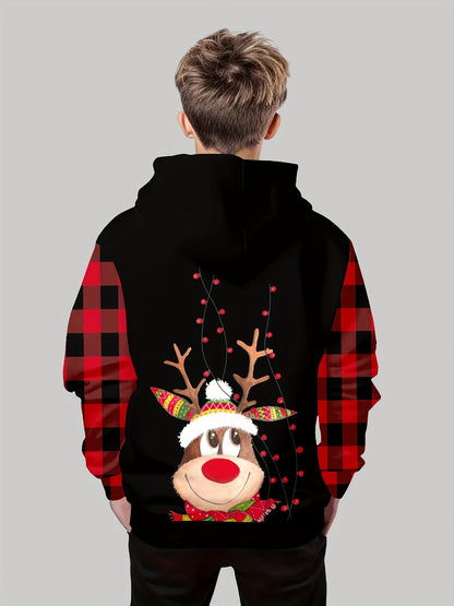 Christmas Elk 3D Print Cute&Cozy Hoodie For Boys - Keep Him Warm And Stylish!