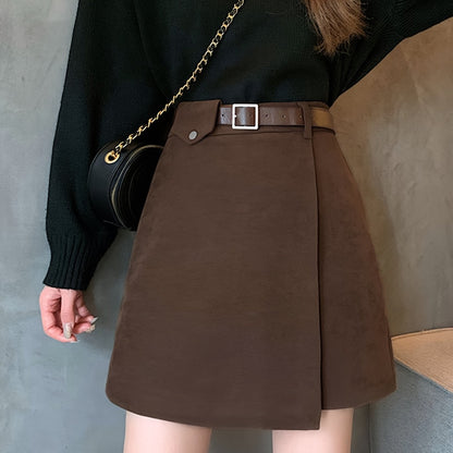 Sixsr Solid High Waist Versatile Skirt, Casual Mini Skirt For Fall & Winter, Women's Clothing