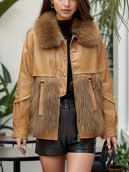 Sixsr Solid Color Zipper Front Coat, Elegant Lapel Neck Button Front Long Sleeve Coat For Winter, Women's Clothing