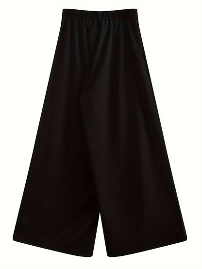 Sixsr Solid Button Front Wide Leg Pants, Versatile High Waist Pants For Spring & Fall, Women's Clothing