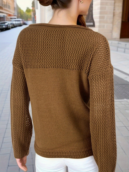 Sixsr Cut Out Crew Neck Pullover Sweater, Casual Long Sleeve Sweater, Women's Clothing