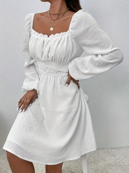 Sixsr Ruched Backless Dress, Elegant Long Sleeve Solid Dress, Women's Clothing