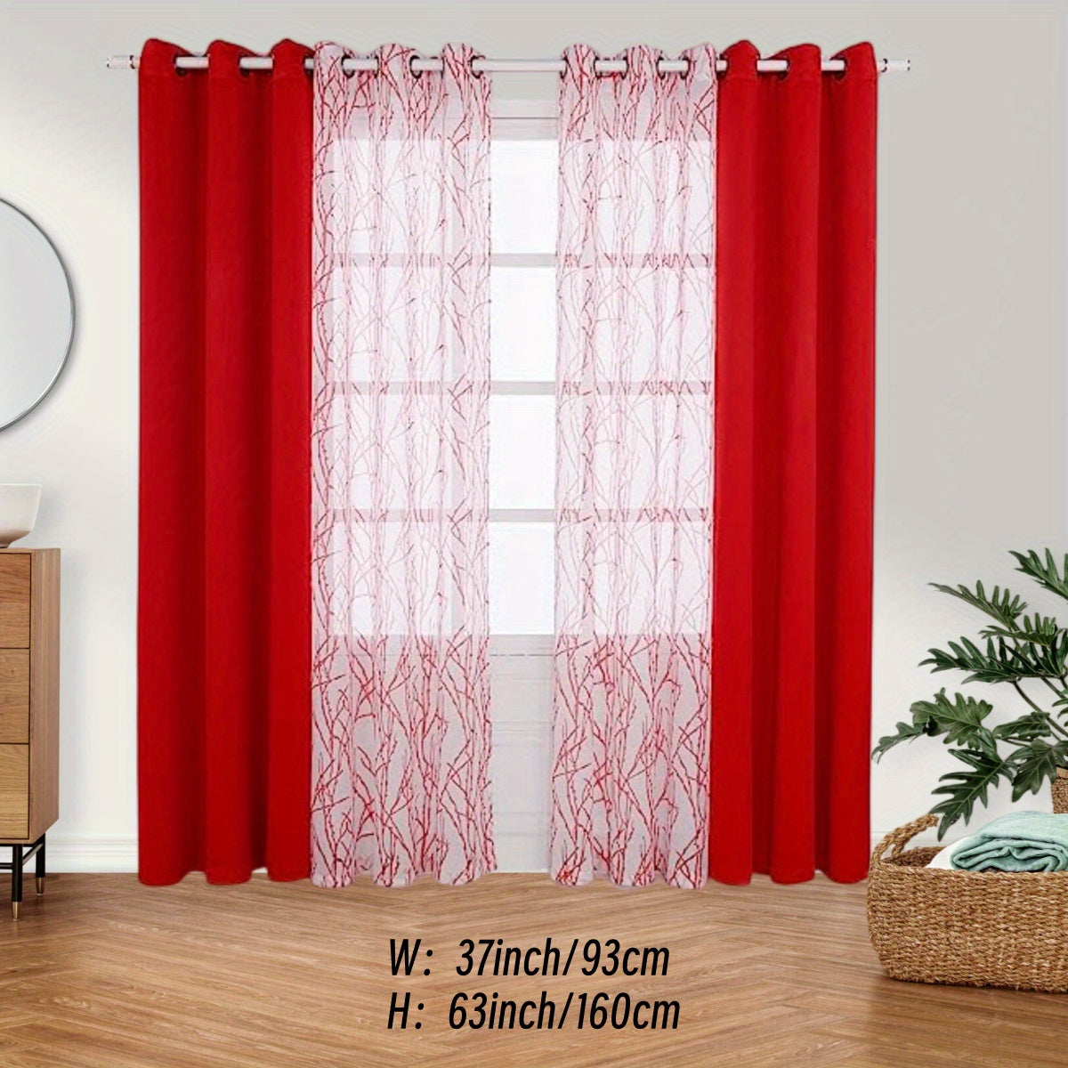 1 Panel Branch Printed Sheer Curtain + 1 Panel Blackout Curtain - Panels for Bedroom, Office, Living Room Home Decor with Grommet Top Window Drapes