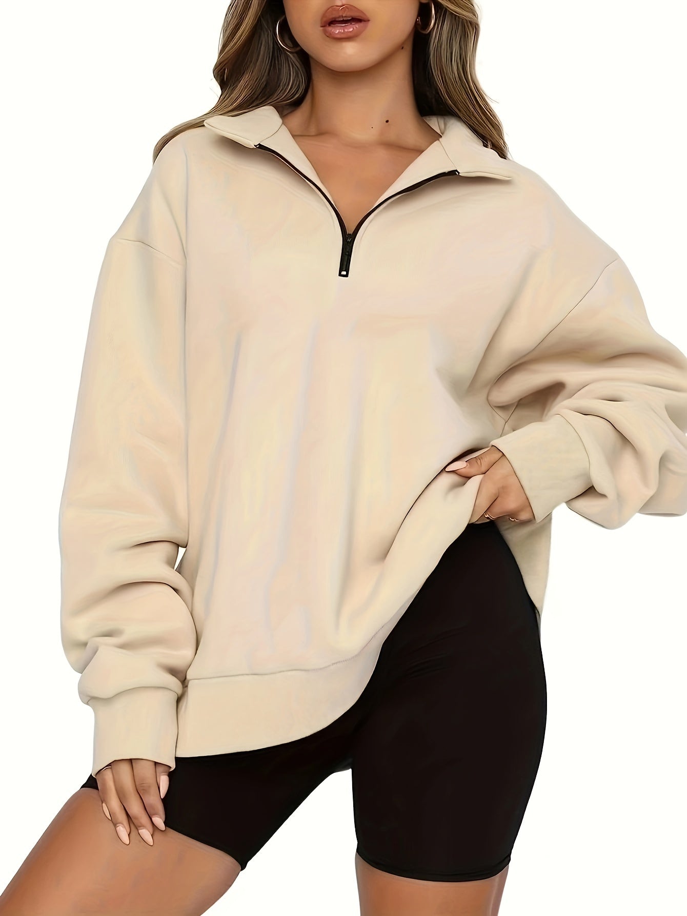 Sixsr Quarter Zip Pullover Sweatshirt, Casual Long Sleeve Lapel Sweatshirt For Fall & Winter, Women's Clothing