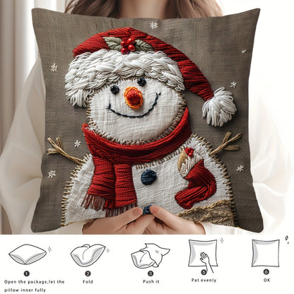 17.7" x 17.7" Vibrant Festive Christmas Snowman Throw Pillow Cover - Contemporary Style, Zip Closure, Hand Wash Only, Suitable for Sofa, Living Room, Bedroom Home Decoration - No Pillow Insert