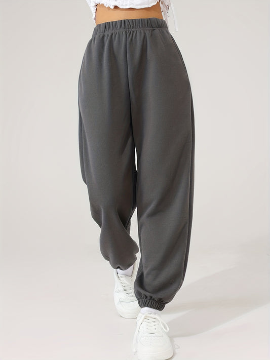 Sixsr Women's Elastic  Solid Color High Waist Sweatpants Autumn And Winter, Comfortable Loose Workout Pocket Jogger Pants, Women's Activewear