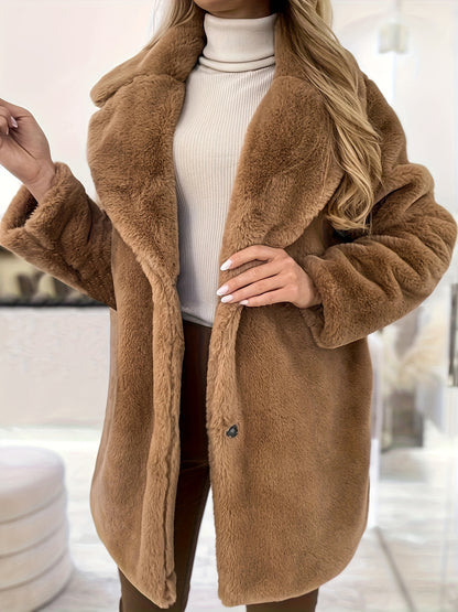 Sixsr Waterfall Collar Warm Coat, Casual Open Front Long Sleeve Winter Outerwear, Women's Clothing