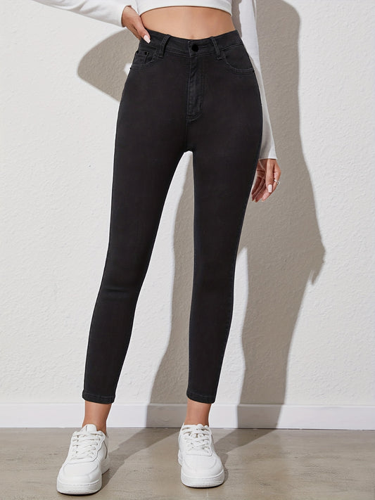 Sixsr Black High Waist Skinny Jeans, High Rise Slim Fit High-Stretch Pencil Denim Pants, Women's Denim Jeans & Clothing