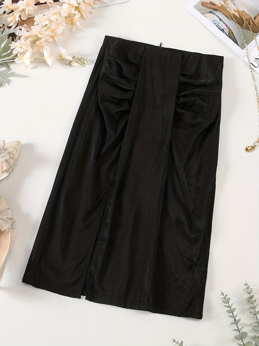 Sixsr Solid Ruched Skirts, Casual High Waist Bodycon Work Office Skirts, Women's Clothing