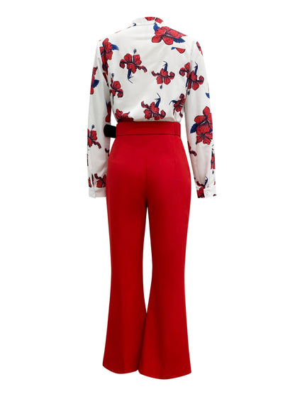 Women's Floral Print Two-piece Set - Comfortable Button Front Blouse and Wide Leg Pants for Casual Outfits