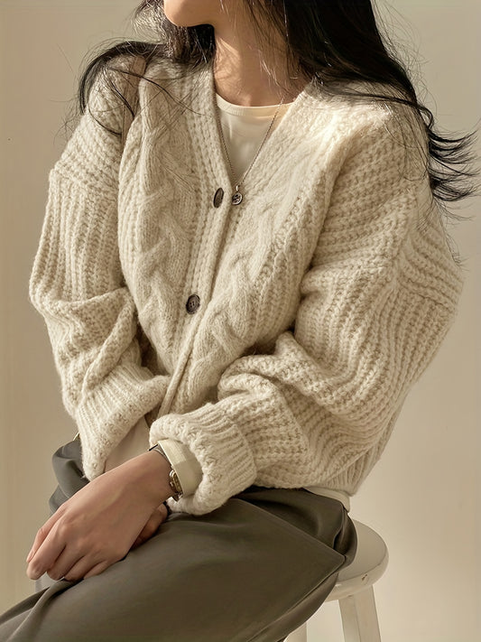 Sixsr Valentine's Day Button Front Cardigan, Vintage Long Sleeve Chunky Knit Cardigan For Fall & Winter, Women's Clothing