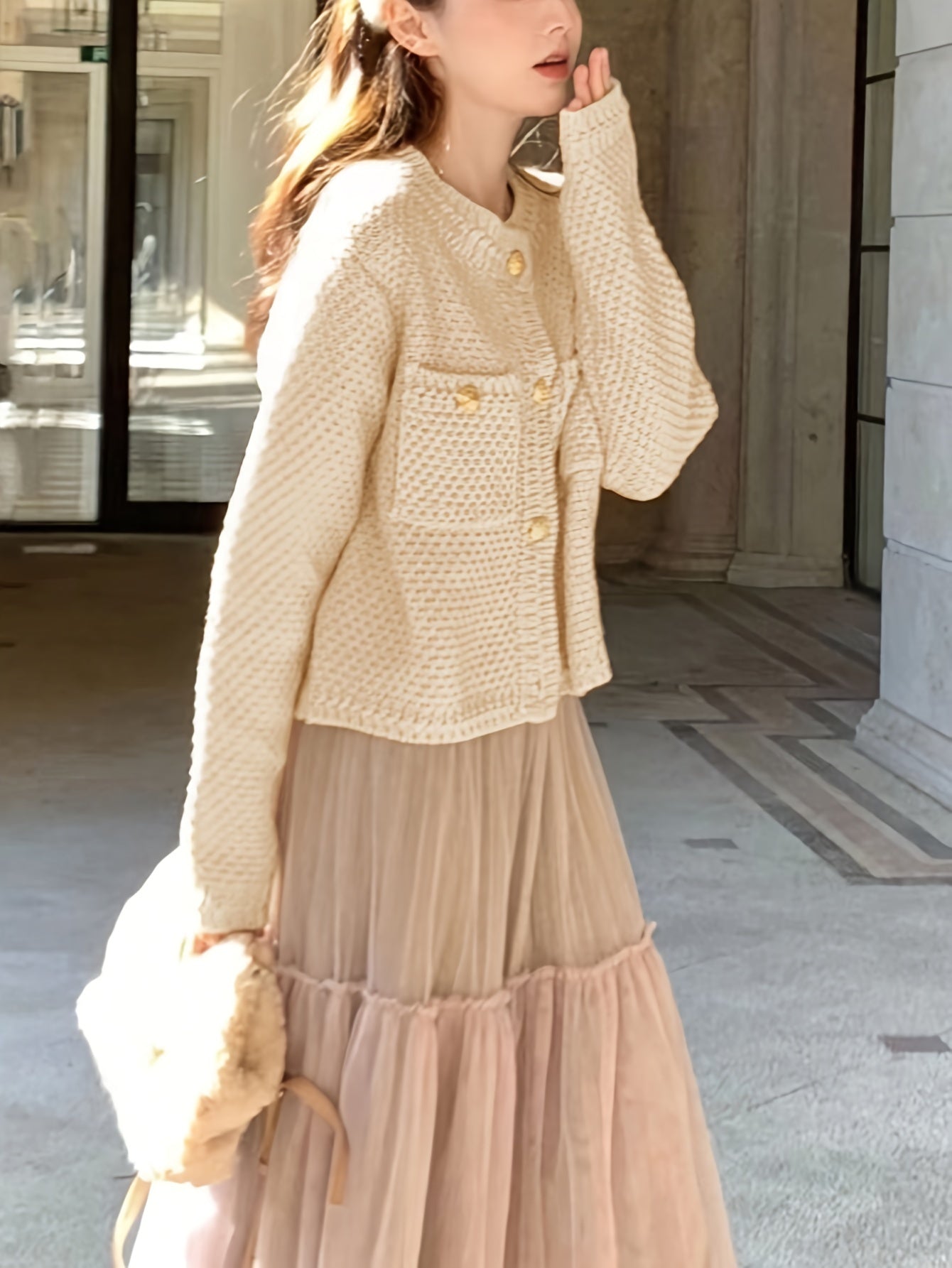 Sixsr Solid Button Front Cardigan, Elegant Long Sleeve Outwear For Spring & Fall, Women's Clothing