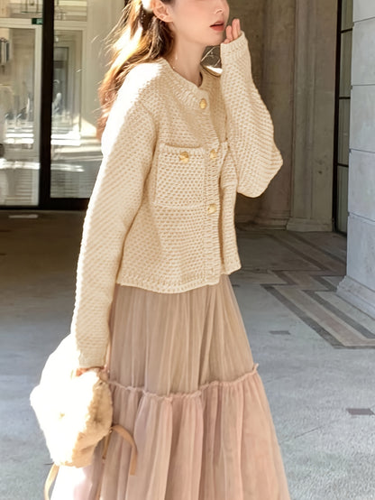 Sixsr Solid Button Front Cardigan, Elegant Long Sleeve Outwear For Spring & Fall, Women's Clothing