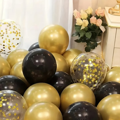 16pcs Glittering Black Golden Confetti Latex Balloons - Premium Decor for Weddings, Birthdays, Anniversaries & More - Dazzling Indoor/Outdoor Party Essentials