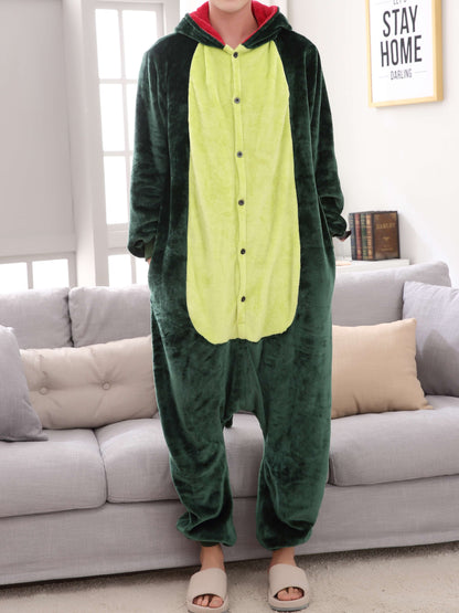 Sixsr one piece Men's Thick Fleece Dinosaur Hooded Pajamas with Pockets - Cozy Loungewear for Winter Nights