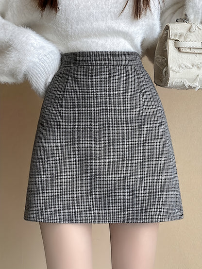 Sixsr Allover Pattern High Waist Skirt, Casual A Line Mini Skirt For Fall & Winter, Women's Clothing