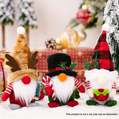 3Pcs Deer Antler Dwarf Rudolf Dolls, Plaid Hats, Elegant Decorative Tabletop Faceless Dwarf Standing Christmas Decorations