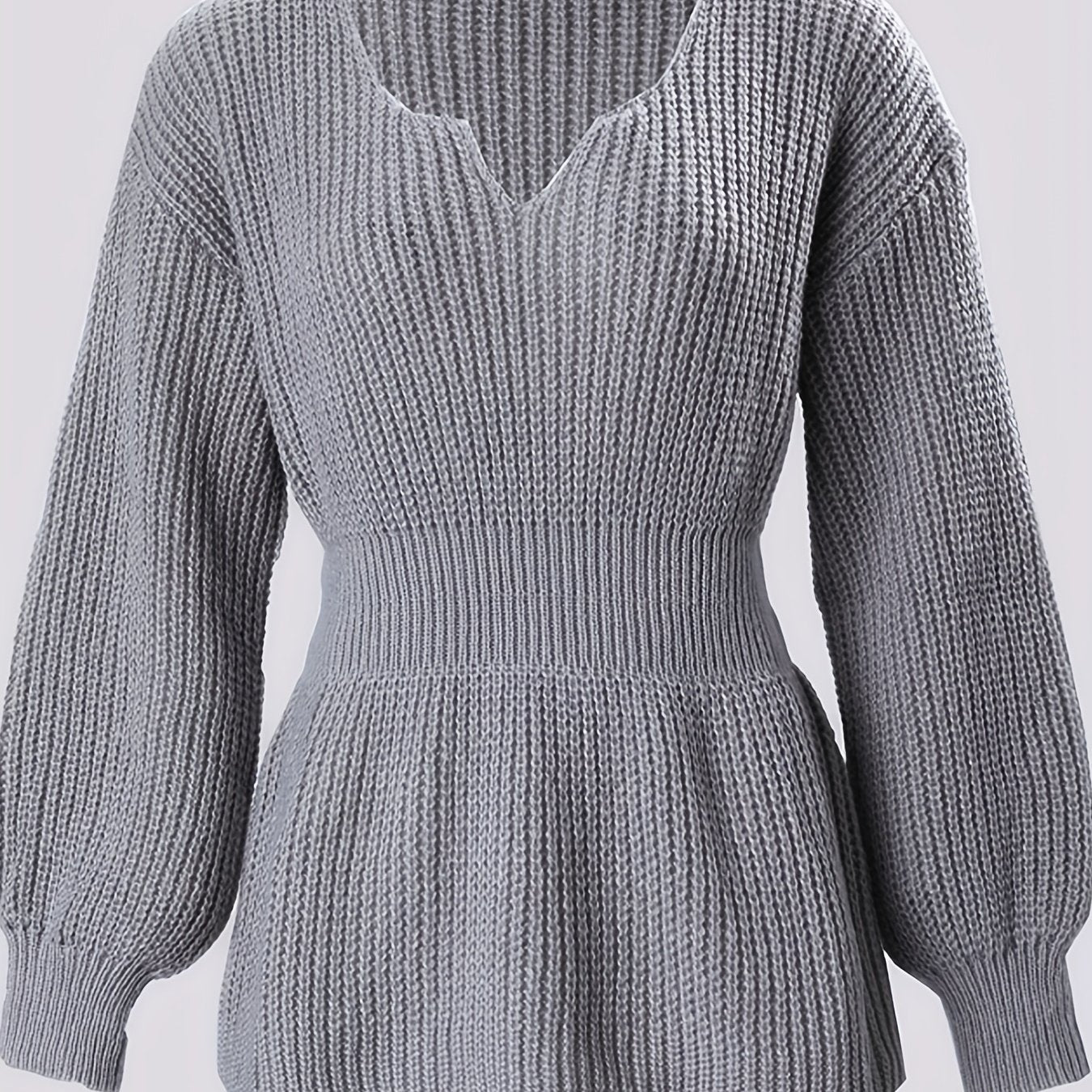 Sixsr Solid Notched Neck Knit Sweater, Elegant Cinched Waist Ruffle Long Sleeve Sweater, Women's Clothing