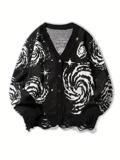 Sixsr Elegant Slightly Stretch Cardigan Coat, Men's Casual Vintage Style V Neck Button Up Cardigan For Fall Winter