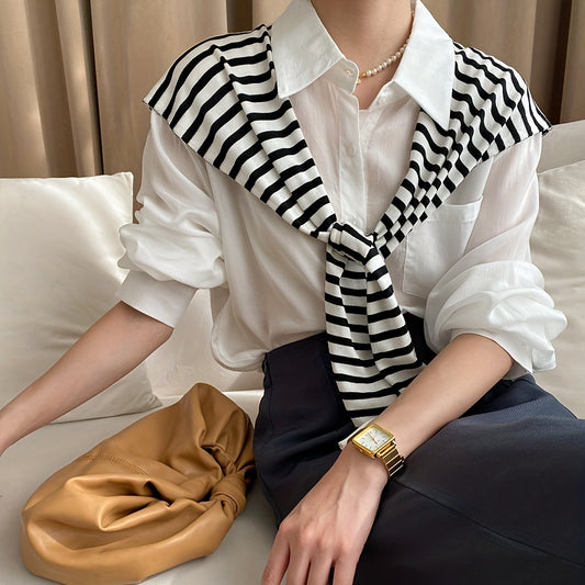 Sixsr Classic Striped Knitted Shawl Casual Decorative Fake Collar Warm Wrap Elastic Windproof Cardigan Lace Up Dickey Collar