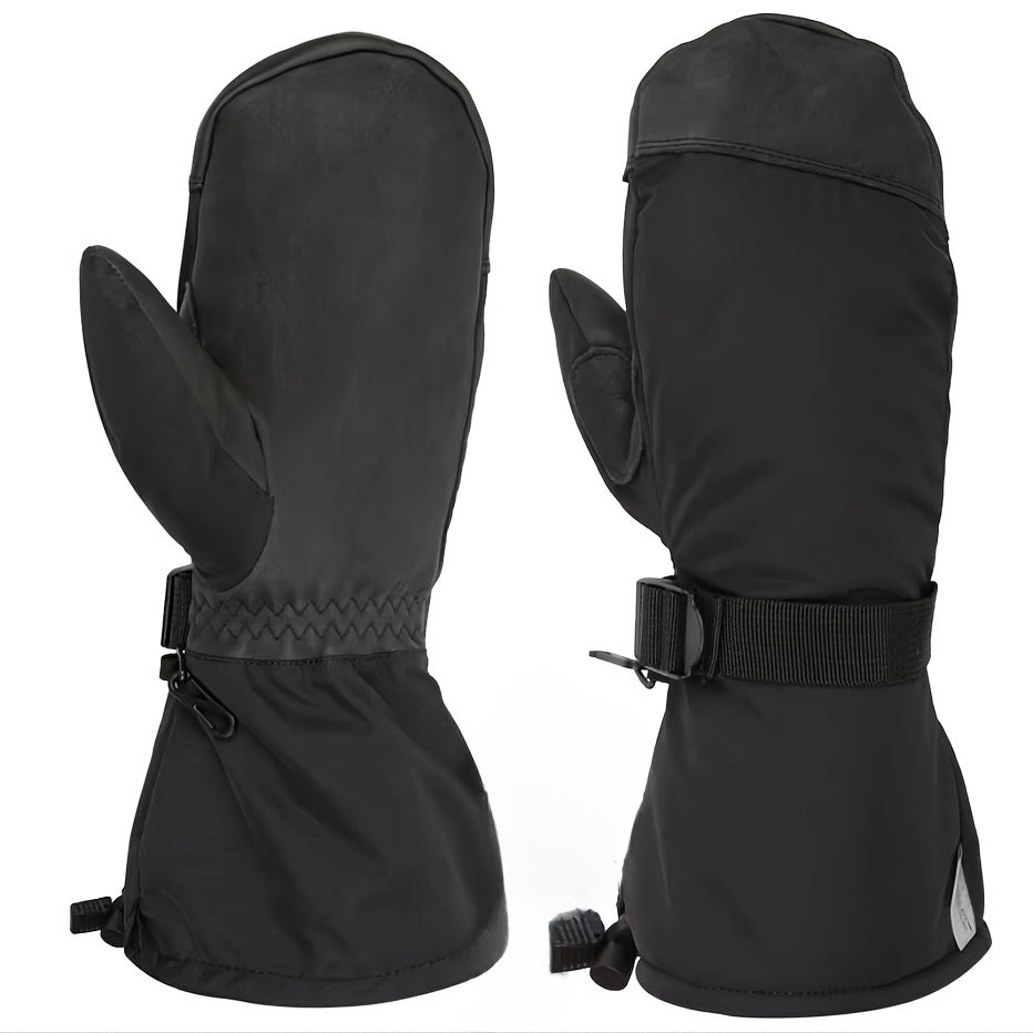 Men's Waterproof Ski Mittens with Drawstring Closure, Nylon Woven Fabric, Hand Washable - Thermal Insulated Gloves for Winter Sports