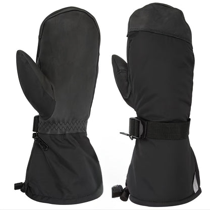 Men's Waterproof Ski Mittens with Drawstring Closure, Nylon Woven Fabric, Hand Washable - Thermal Insulated Gloves for Winter Sports