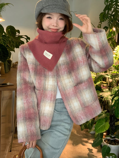 Sixsr Plaid Pattern Single Breasted Pockets Jacket, Elegant Long Sleeve Outwear For Fall & Winter, Women's Clothing