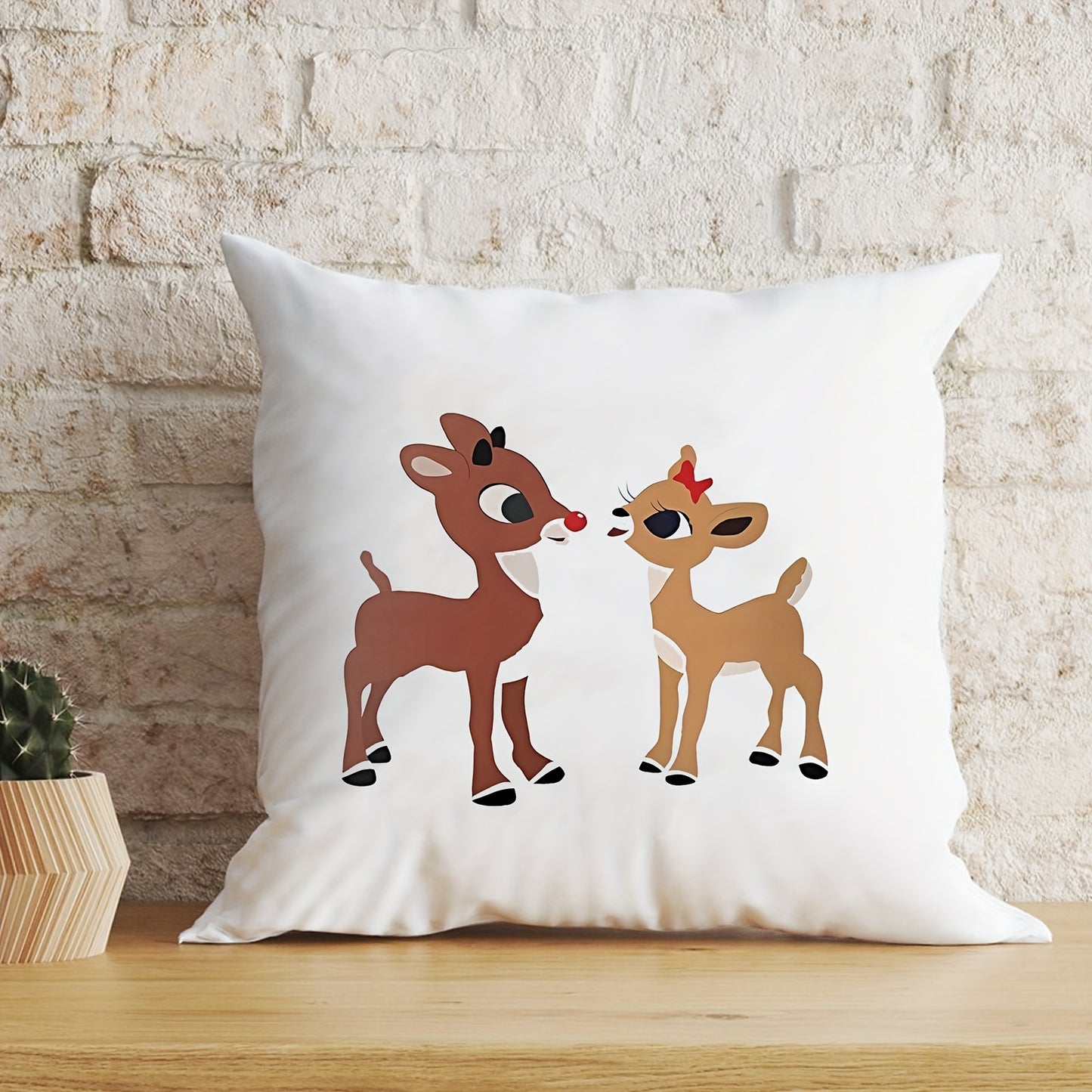 1pc Adorable Rudolph Velvet Cushion Cover - Square Pillowcase with Charming Printed Pattern, Soft Velvet Texture for Cozy Home Decor, Perfect Accent to Living Room, Bedroom, Office & Sofa (Pillow Insert Not Included)