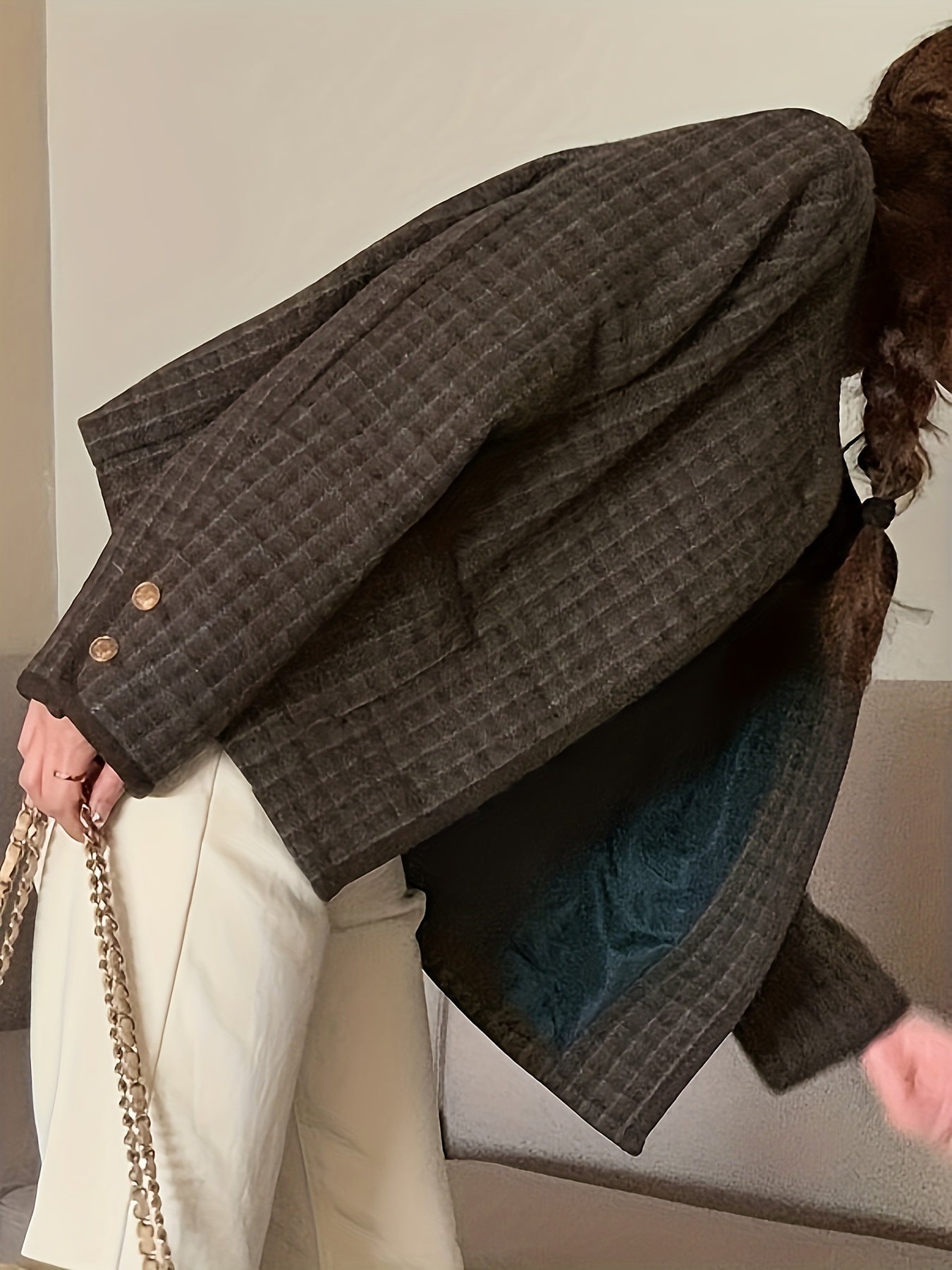 Sixsr Plaid Pattern Simple Coat, Vintage Button Front Long Sleeve Outerwear, Women's Clothing