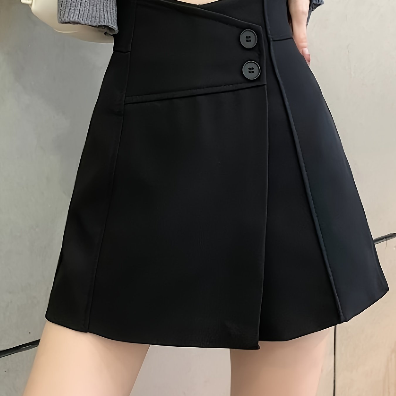 Sixsr Solid High Waist Skort, Casual Button Loose Skorts, Women's Clothing