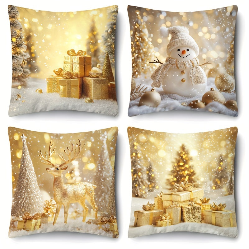 4pcs, Golden Christmas Ball Throw Pillow Covers for Festivals - 4pcs Set, Soft and Comfortable for Living Room and Bedroom Sofa Decoration - 18x18 inches, Zipper Closure, Machine Washable - Perfect for Winter Seasonal Decoration, Pillow Insert Not Include