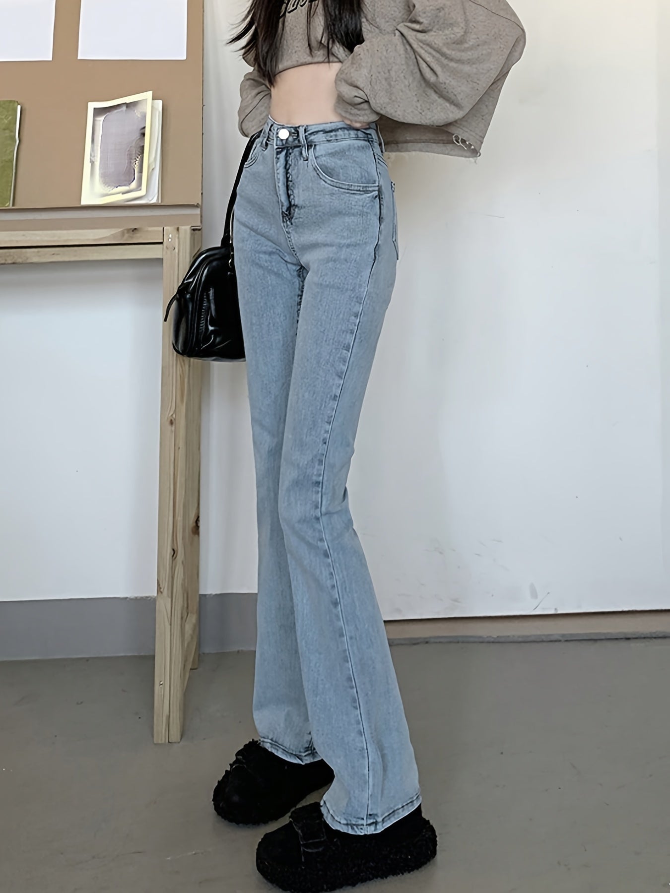 Sixsr High Waist Washed Flare Jeans, Slim Fitted Slant Pocket Stylist Denim Pants, Women's Denim Jeans & Clothing