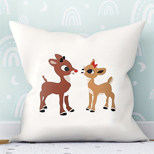 1pc Adorable Rudolph Velvet Cushion Cover - Square Pillowcase with Charming Printed Pattern, Soft Velvet Texture for Cozy Home Decor, Perfect Accent to Living Room, Bedroom, Office & Sofa (Pillow Insert Not Included)