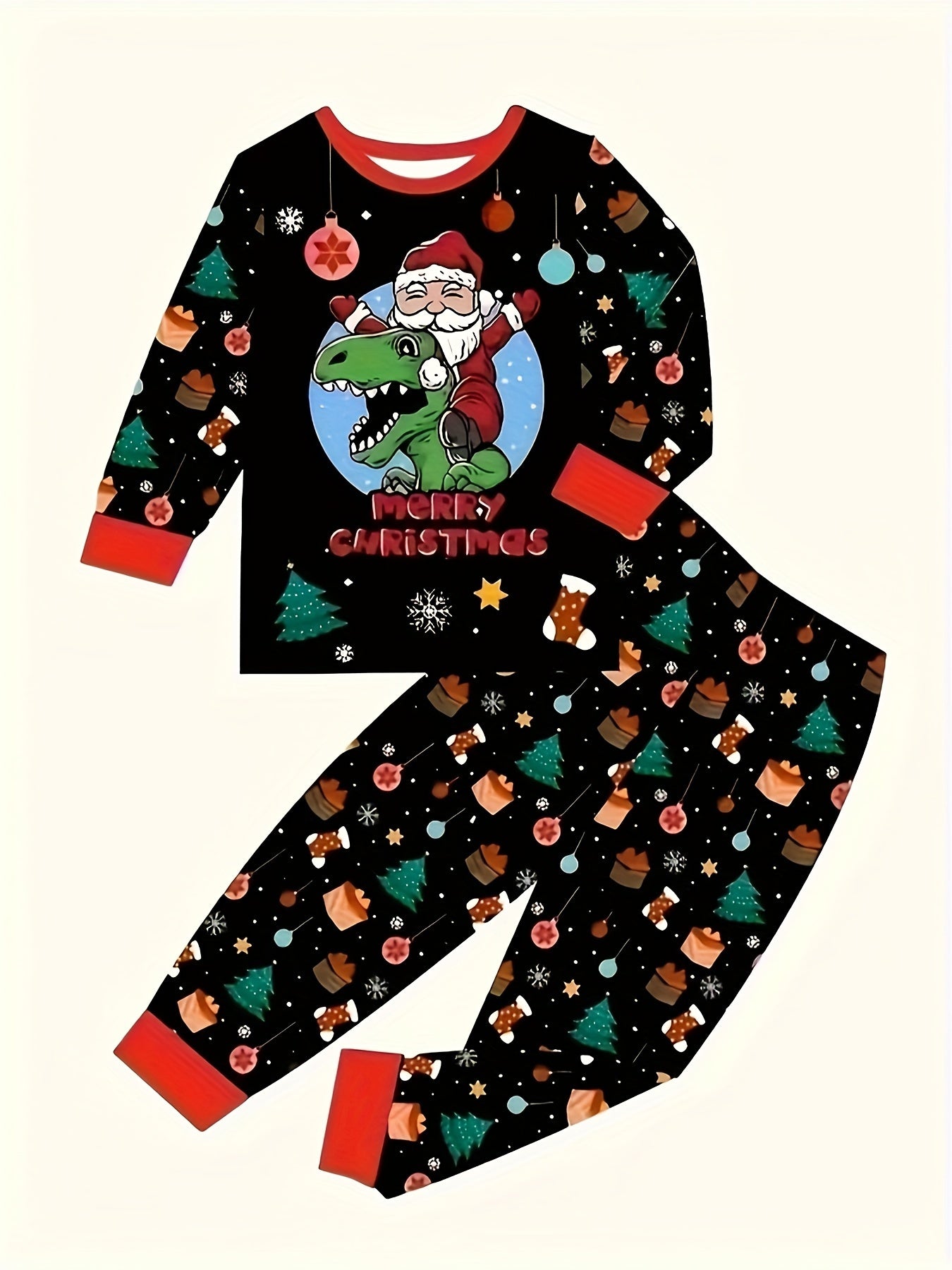 Christmas Toddler Boy's Casual Sets Full Christmas Elements Print Round Neck Long Sleeve Top Casual For All Seasons Daily & Outdoor Wear