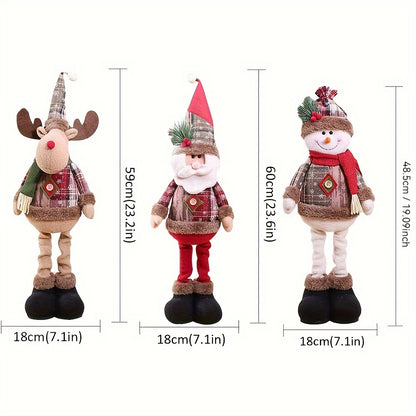 Adorable Christmas Plush Figurine Set - Santa, Snowman & Reindeer with Adjustable Legs | Perfect for Holiday Home Decor & Party Accents