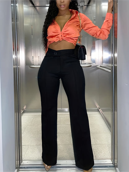 Sixsr Tailored Solid Pants, Solid High Waist Wide Leg Work Office Pants, Women's Clothing