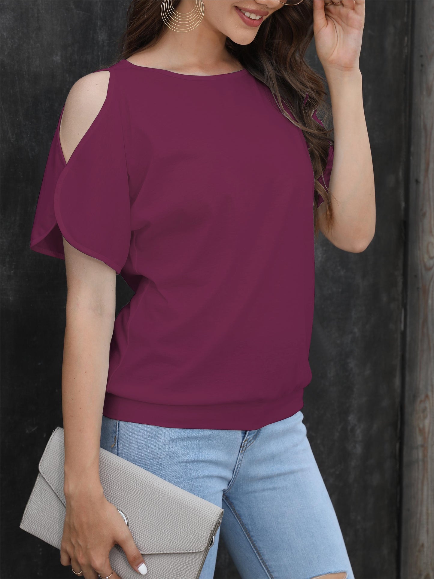 Cold Shoulder Crew Neck T-Shirt, Casual Short Sleeve T-Shirt For Spring & Summer, Women's Clothing